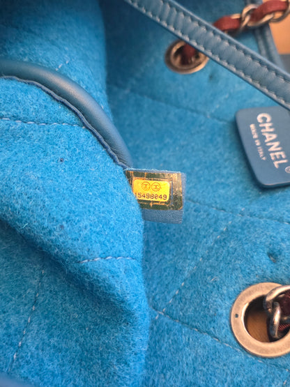 Chanel Blue Quilted Wool Felt Tote Bag with Chain Strap & CC Charm