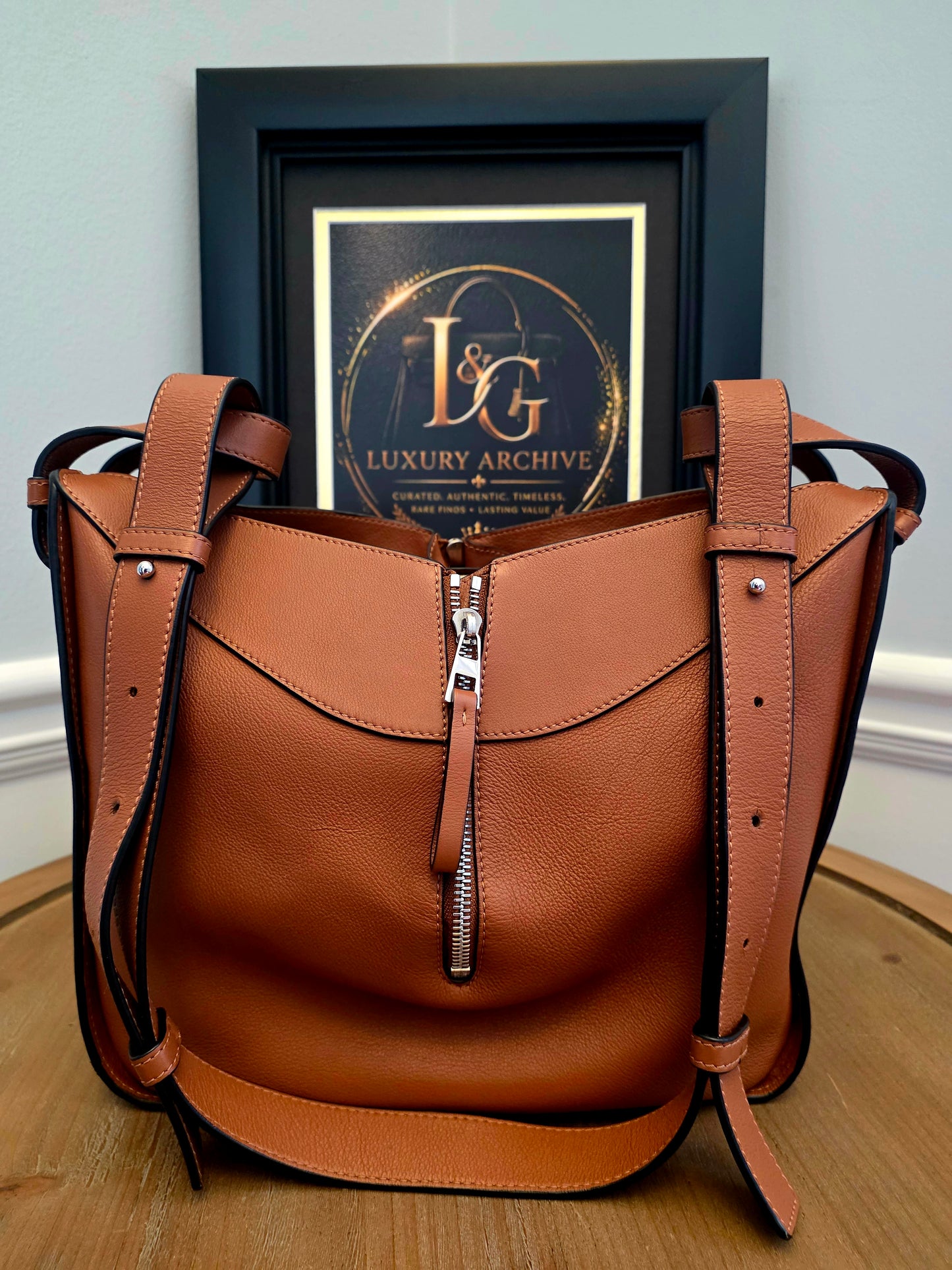 Loewe Hammock Medium Tan Leather Shoulder Bag with Strap | Authentic Pre-Owned Luxury Bag