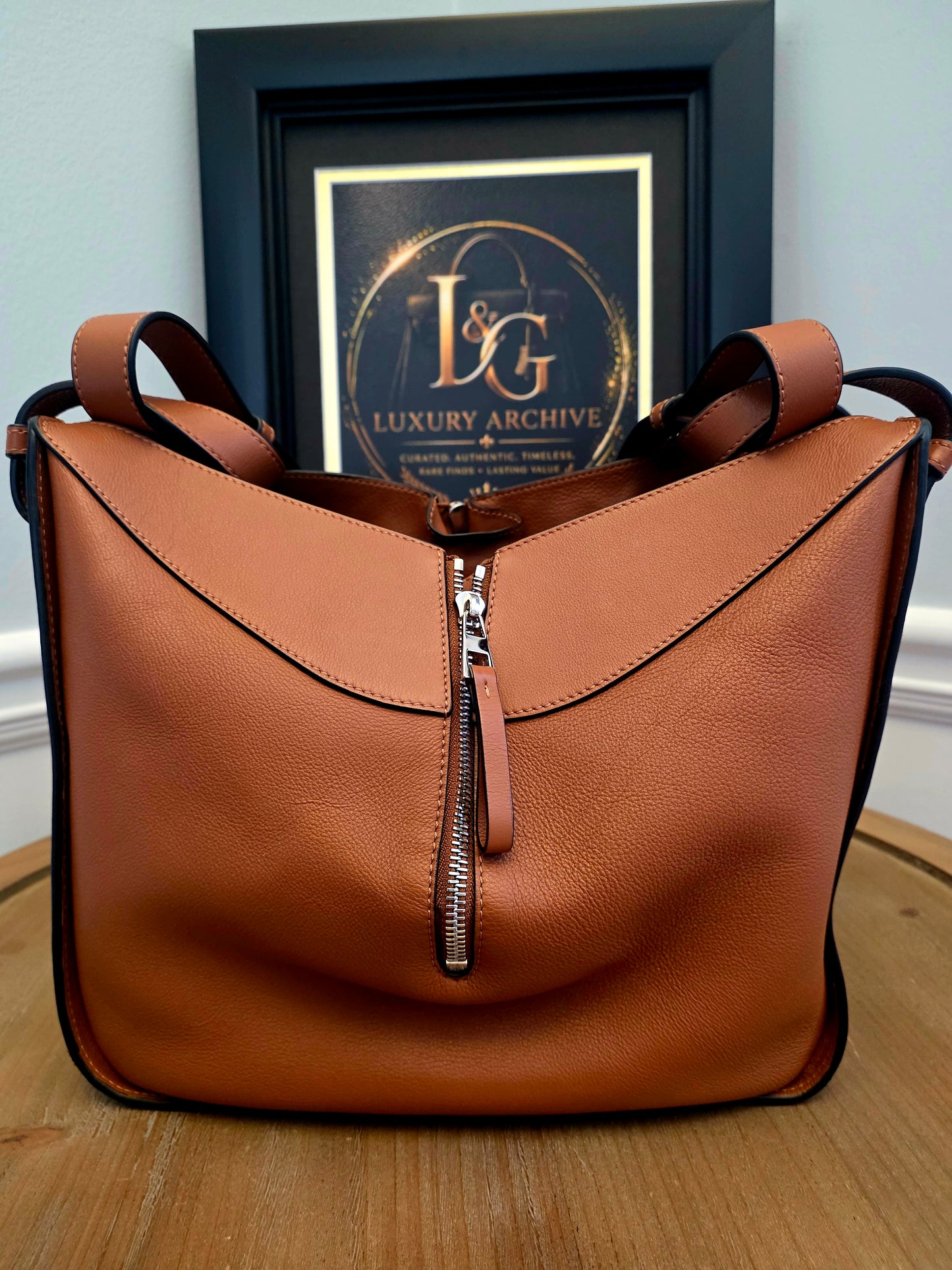 Loewe Hammock Medium Tan Leather Shoulder Bag with Strap | Authentic Pre-Owned Luxury Bag