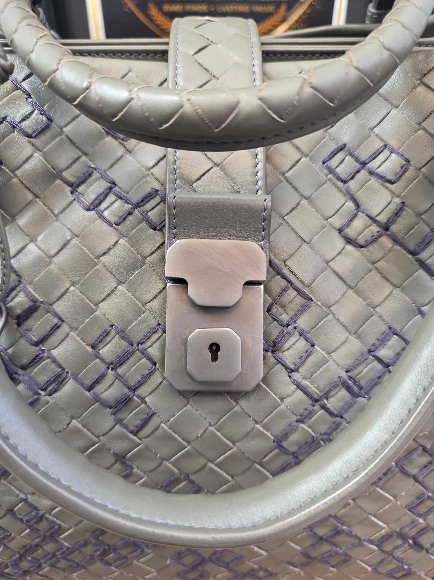 Authentic Bottega Veneta Large Roma Intrecciato Ricamo Tote | Olive Green & Plum Embroidery | Rare Limited Design | Made in Italy