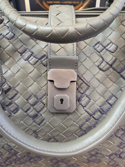 Authentic Bottega Veneta Large Roma Intrecciato Ricamo Tote | Olive Green & Plum Embroidery | Rare Limited Design | Made in Italy