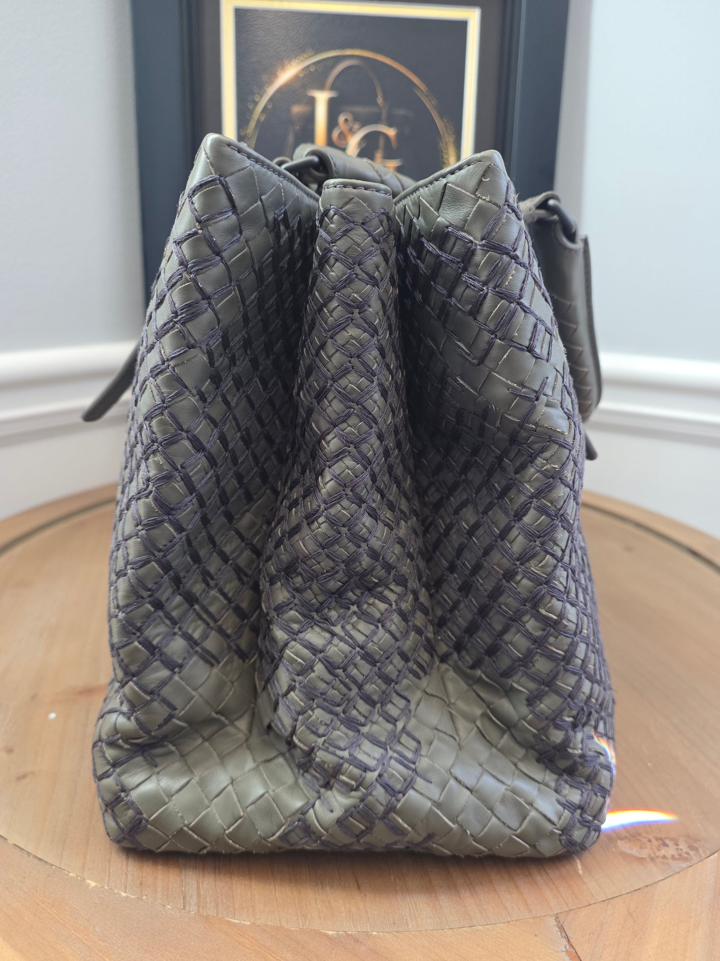 Authentic Bottega Veneta Large Roma Intrecciato Ricamo Tote | Olive Green & Plum Embroidery | Rare Limited Design | Made in Italy