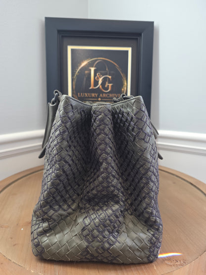Authentic Bottega Veneta Large Roma Intrecciato Ricamo Tote | Olive Green & Plum Embroidery | Rare Limited Design | Made in Italy