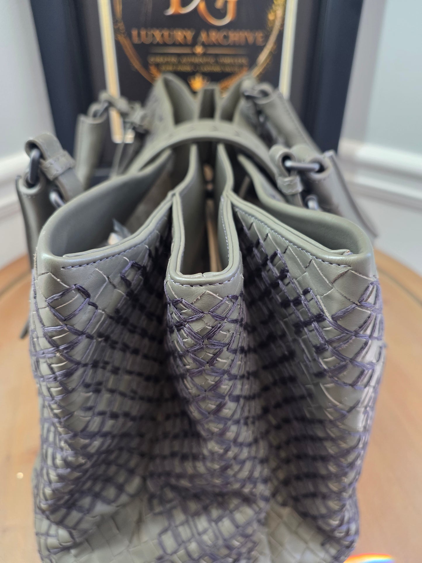 Authentic Bottega Veneta Large Roma Intrecciato Ricamo Tote | Olive Green & Plum Embroidery | Rare Limited Design | Made in Italy