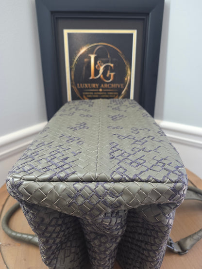 Authentic Bottega Veneta Large Roma Intrecciato Ricamo Tote | Olive Green & Plum Embroidery | Rare Limited Design | Made in Italy