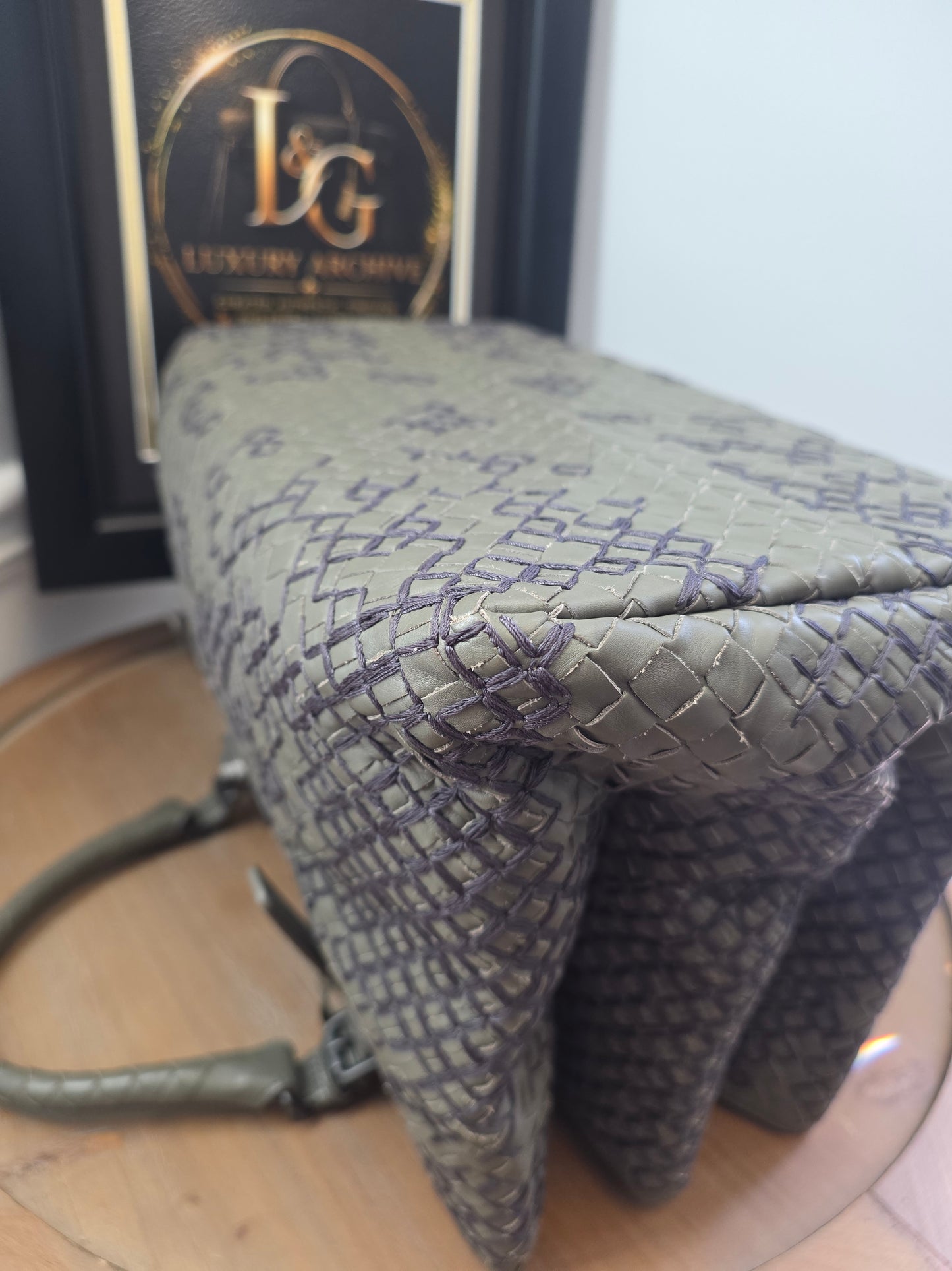 Authentic Bottega Veneta Large Roma Intrecciato Ricamo Tote | Olive Green & Plum Embroidery | Rare Limited Design | Made in Italy