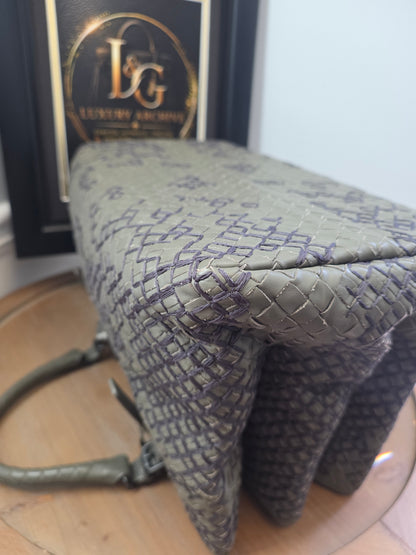 Authentic Bottega Veneta Large Roma Intrecciato Ricamo Tote | Olive Green & Plum Embroidery | Rare Limited Design | Made in Italy