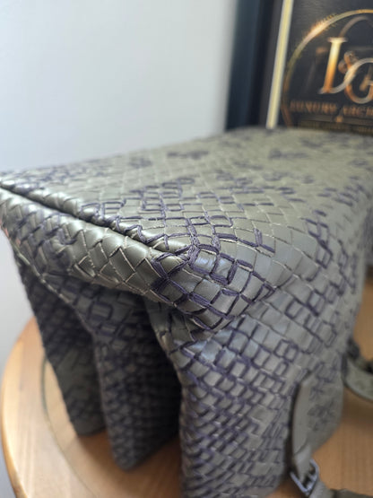 Authentic Bottega Veneta Large Roma Intrecciato Ricamo Tote | Olive Green & Plum Embroidery | Rare Limited Design | Made in Italy