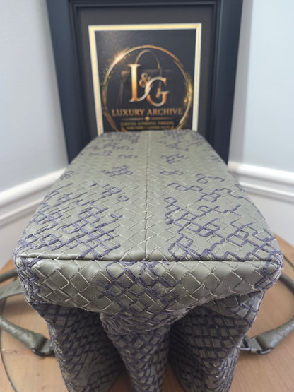 Authentic Bottega Veneta Large Roma Intrecciato Ricamo Tote | Olive Green & Plum Embroidery | Rare Limited Design | Made in Italy