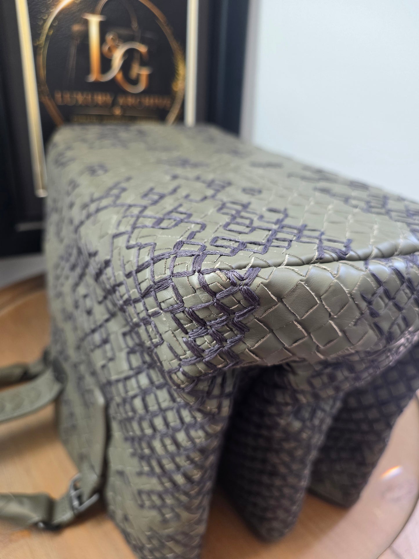 Authentic Bottega Veneta Large Roma Intrecciato Ricamo Tote | Olive Green & Plum Embroidery | Rare Limited Design | Made in Italy
