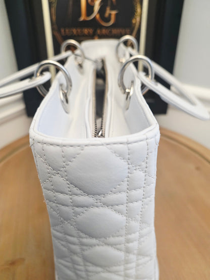 Christian Dior Lady Dior Large Light Gray Cannage Quilted Leather Tote Bag Silver Hardware