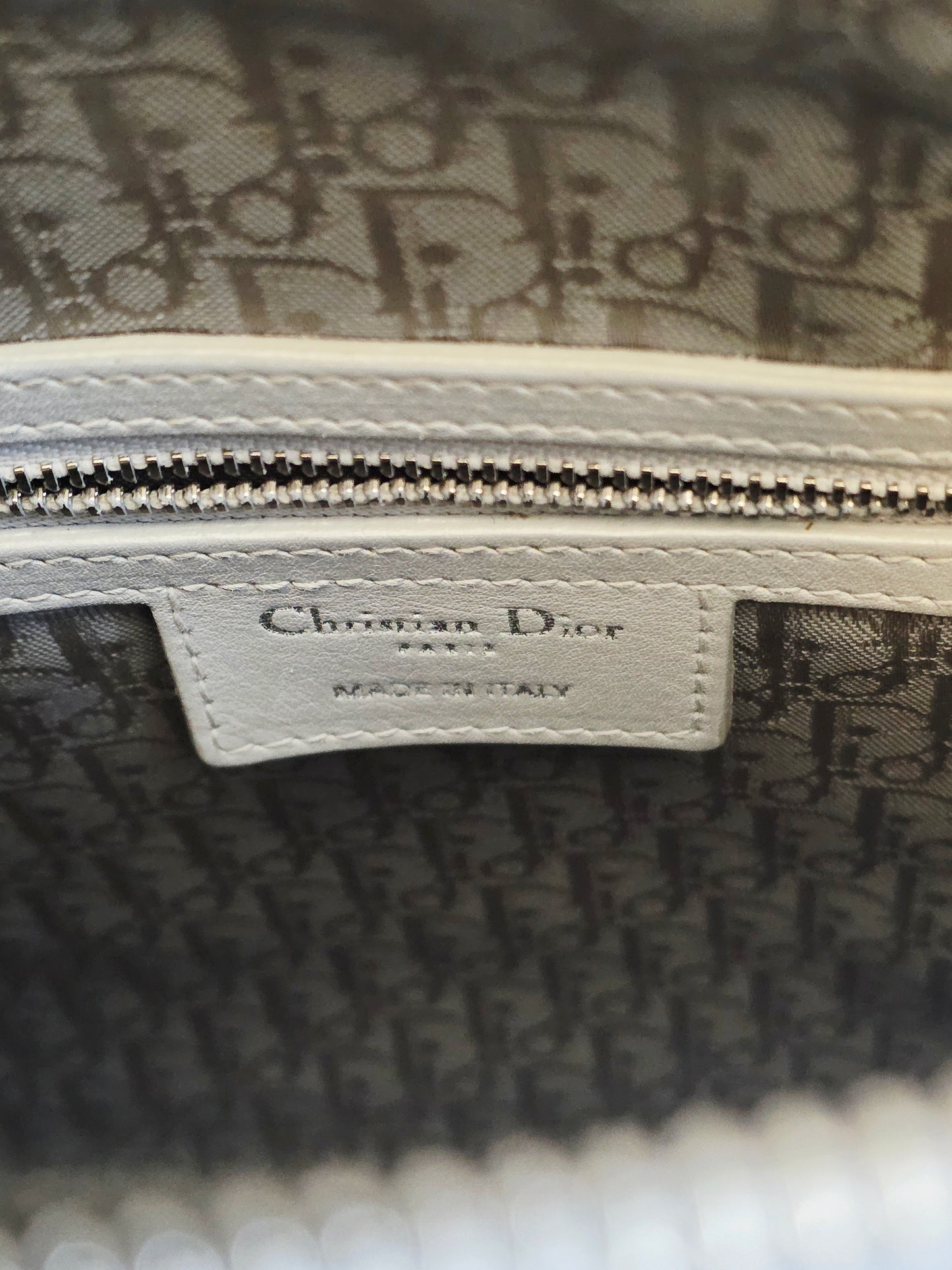 Christian Dior Lady Dior Large Light Gray Cannage Quilted Leather Tote Bag Silver Hardware