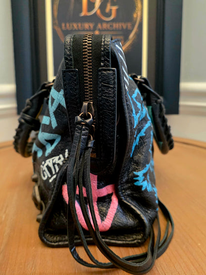 Balenciaga City Graffiti Bag Black Multicolor Leather | Classic Motorcycle Satchel
