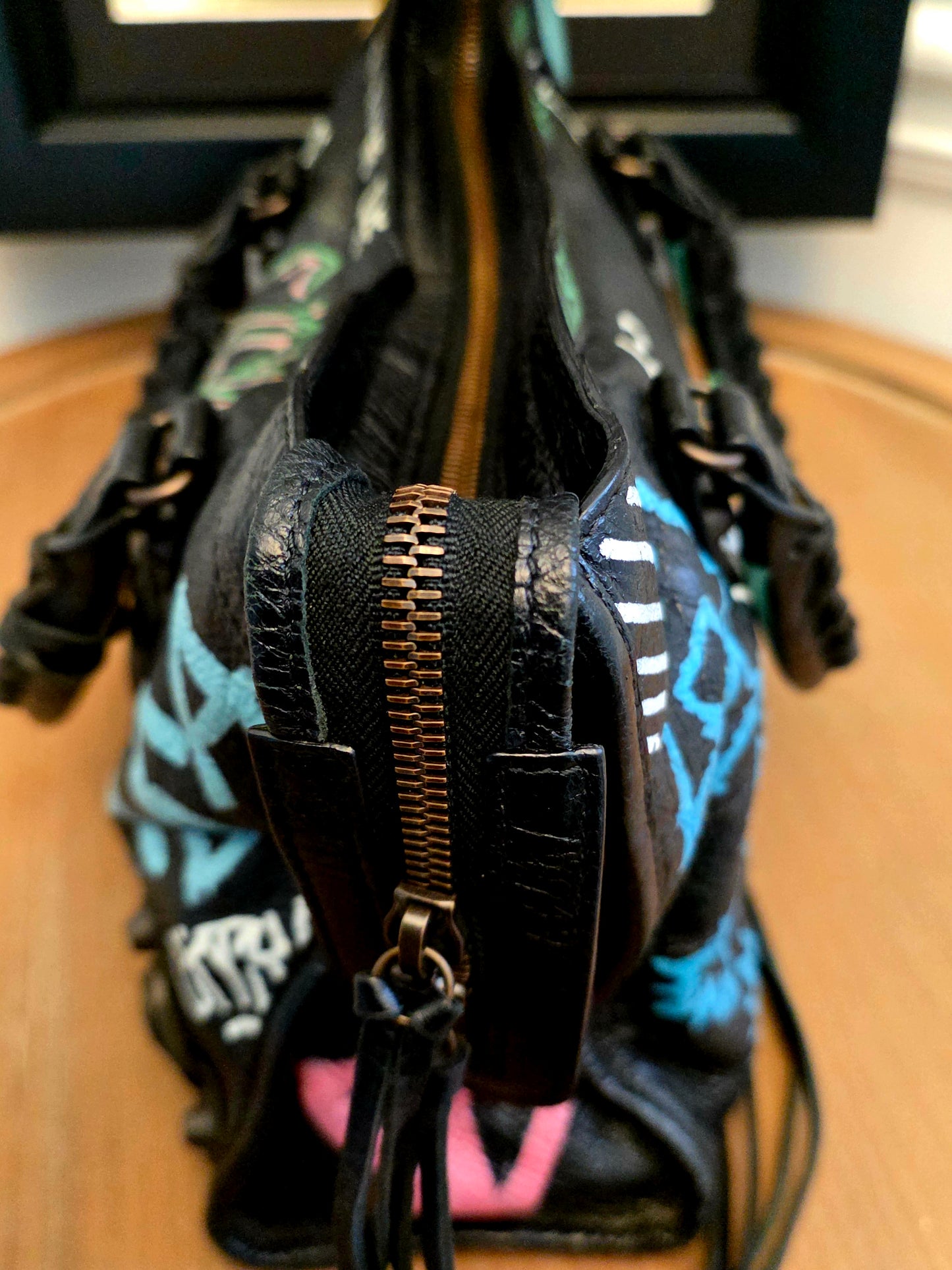 Balenciaga City Graffiti Bag Black Multicolor Leather | Classic Motorcycle Satchel