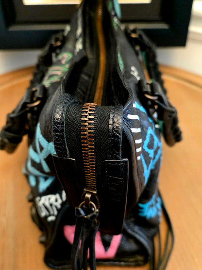 Balenciaga City Graffiti Bag Black Multicolor Leather | Classic Motorcycle Satchel
