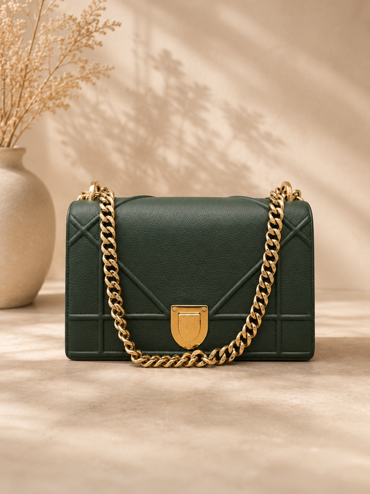 Christian Dior Diorama Flap Bag – Forest Green & Gold Hardware ✨