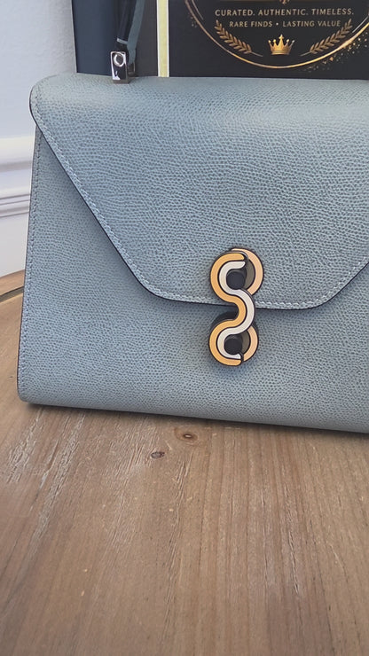 Valextra Light Blue Leather Top Handle Bag with Shoulder Strap