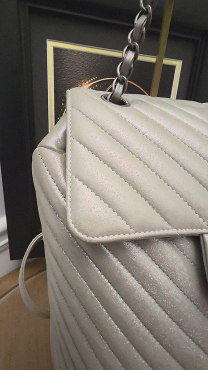 Chanel Chevron Backpack — Metallic Champagne / Pearlized Calfskin