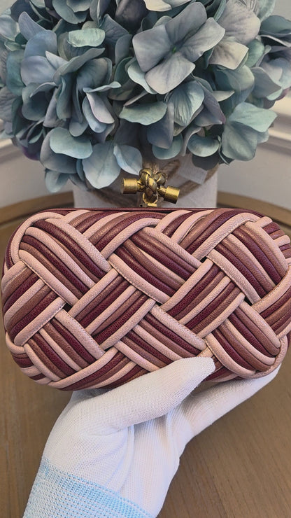 Bottega Veneta Intrecciato Leather Knot Clutch in Blush Multi-Tone