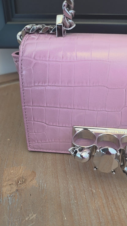 Alexander McQueen Pink Croc Embossed Knuckle Box Bag | Barbie Meets Bad Decisions