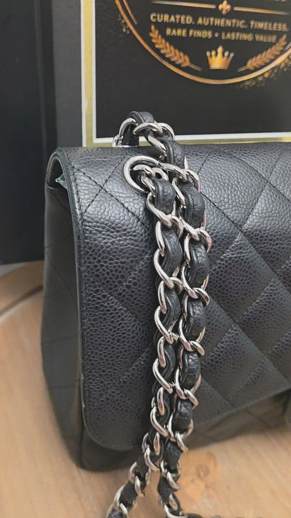 Chanel Jumbo Classic Double Flap Bag Black Caviar Leather Silver Hardware