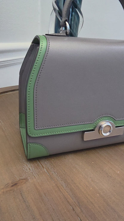 Moynat Réjane PM Top Handle Bag in Gris & Vert Calfskin