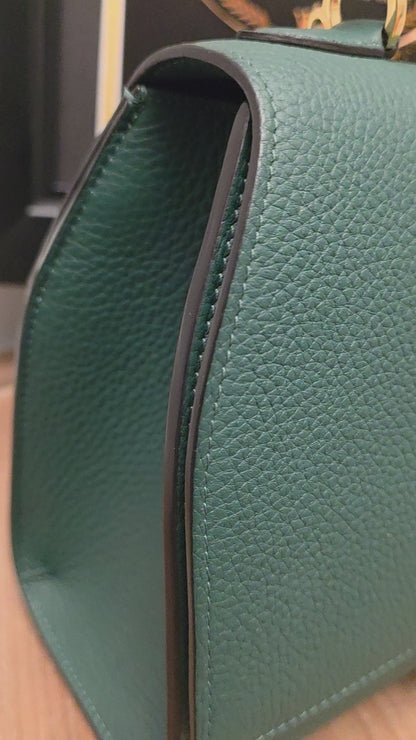 Moynat Réjane PM Green Grained Leather Top Handle Bag