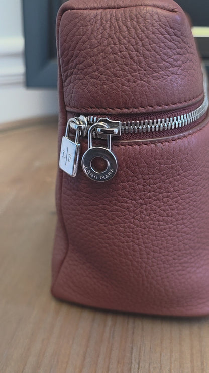 Authentic Loro Piana Extra Vanity Case | Fine Grained Calfskin Leather | Betel Berry | Made in Italy | Crossbody & Top Handle
